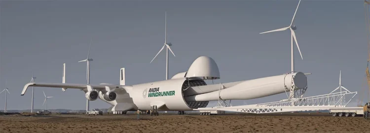 El futuro avión Windrunner de Radia promete transportar palas eólicas de 105 metros en su interior.